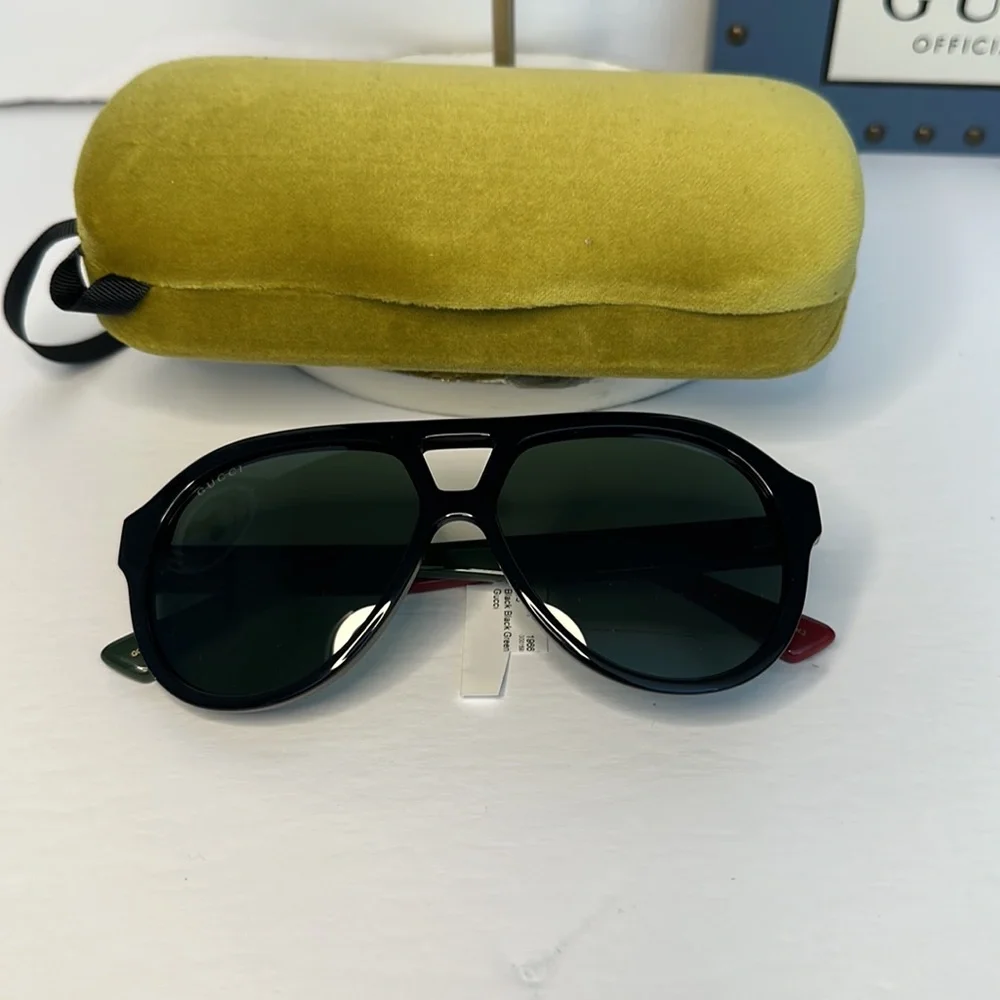 New - Gucci New GG0159SN 003 Black & Multi Color Aviator Sunglasses